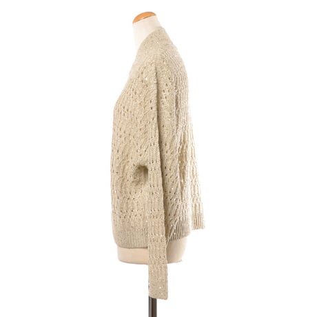 ブルネロクチネリ Brunello Cucinelli 透かし編みブルゾンニット リネンなど ベージュ