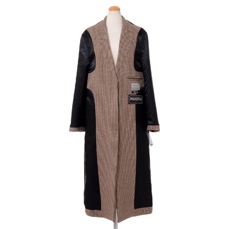 エムエムシックス メゾンマルジェラ MM6 MAISON MARGIELA リバース トレンチコート ウール ブラウンチェックブラック