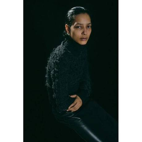 エムエムシックス メゾンマルジェラ MM6 MAISON MARGIELA ハイネック特殊編みセーター ウールアクリル グレー
