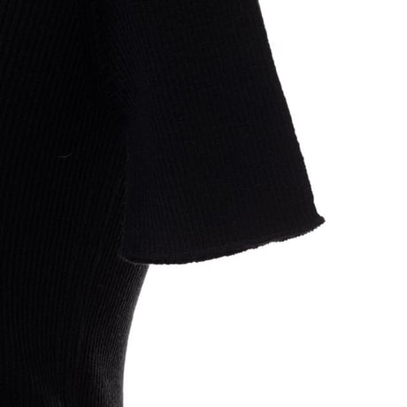 ロシャス ROCHAS ロゴ丸襟半袖リブセーター ヴァージンウール ブラック