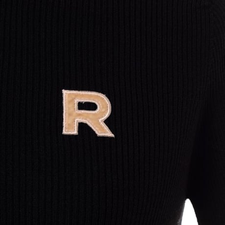 ロシャス ROCHAS ロゴ丸襟半袖リブセーター ヴァージンウール ブラック