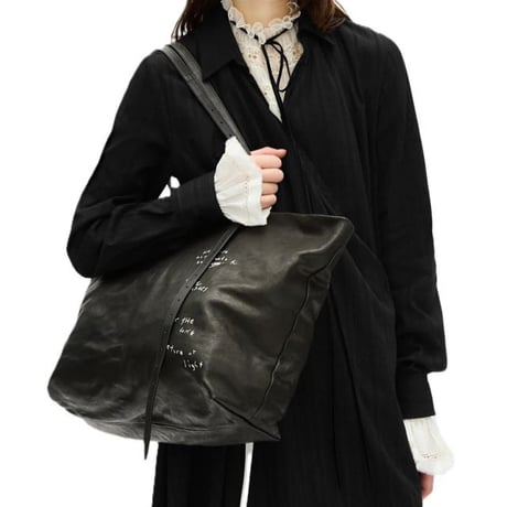 アンドゥムルメステール ann demeulemeester プリント入りトートバッグ ヴィンテージレザー ブラック 正規取扱