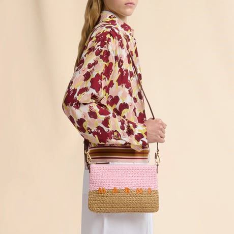 マルニ Marni Seaside ポーチ ペーパーラフィア製 ピンク＆ブラウン 正規取扱