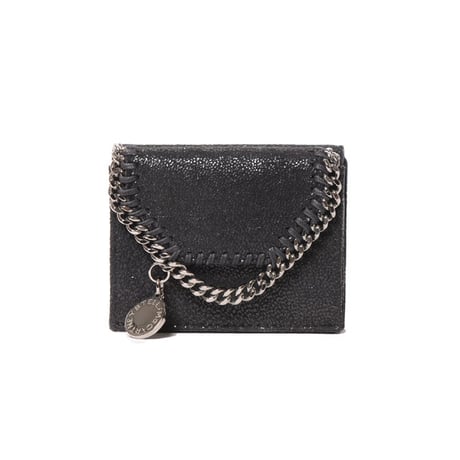 ステラマッカートニー stella mccartney ファラベラチェーン三つ折りお財布 マットシャギーディア ブラックシルバー