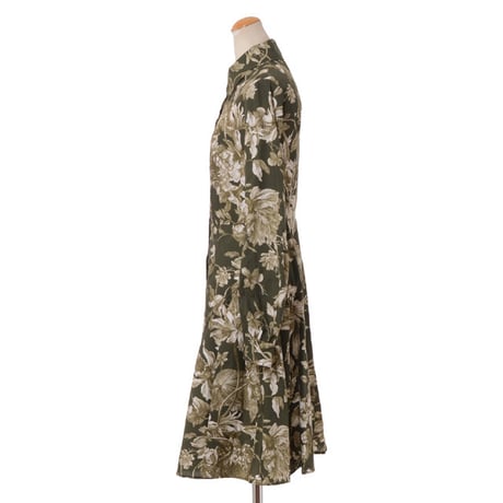 アーデム ERDEM シャツ襟長袖柄リアーナドレス コットン カーキプリント