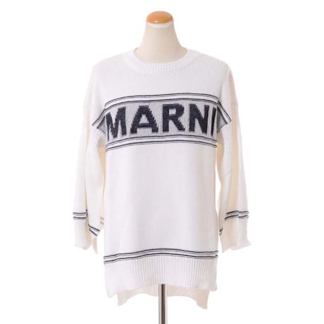 マルニ Marni ラウンドネックロゴ入りセーター コットンニット リリーホワイト