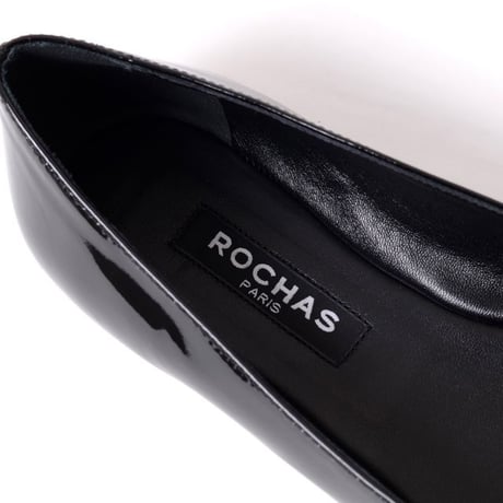 ロシャス ROCHAS ロゴプレート付きフラットシューズ パテントレザー ブラック