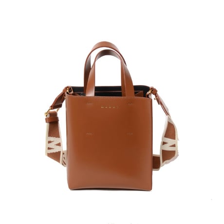マルニ Marni North/South Museo ミニトートバッグ スムースレザー モカ