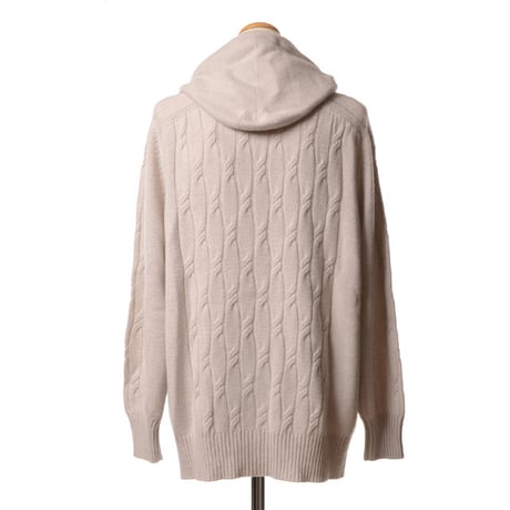 アニオナ AGNONA アラン編みフードジッパーパーカー カシミア ミルクティ