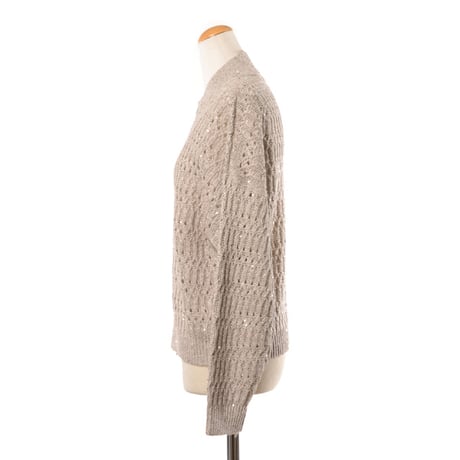 ブルネロクチネリ Brunello Cucinelli 透かし編みブルゾンニット リネンなど アイボリー