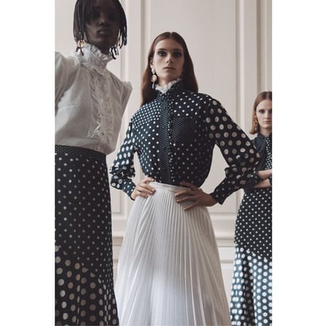 アーデム ERDEM スタンドフリルブラウス シルク ネイビーホワイトドッド
