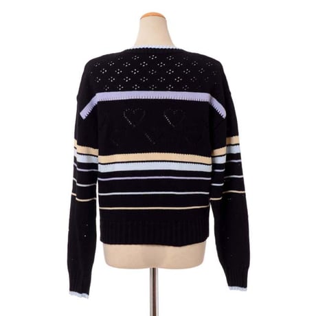 ソニアリキエル SONIA RYKIEL 透かしハート長袖セーター コットン ナイトブルー