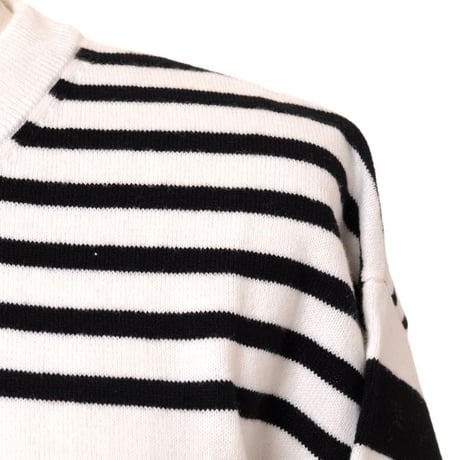 ソニアリキエル SONIA RYKIEL 半袖ロゴボーダーセーター コットンカシミア ホワイトブラック