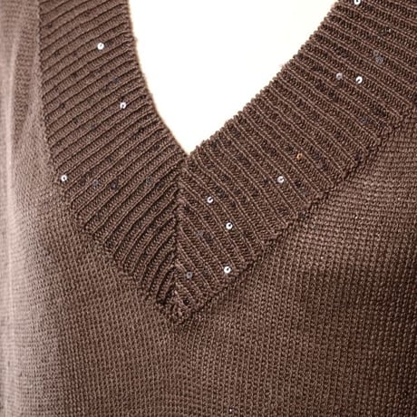 ブルネロクチネリ Brunello Cucinelli Vネックセーター リネンシルク ダークブラウン