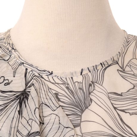 ロシャス ROCHAS フリルノースリーブブラウス シルク ナチュラルプリント