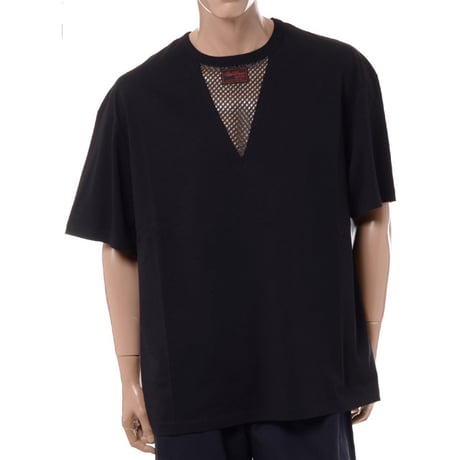 ラフシモンズ RAF SIMONS T-shirt with net insert Tシャツ コットン ブラック