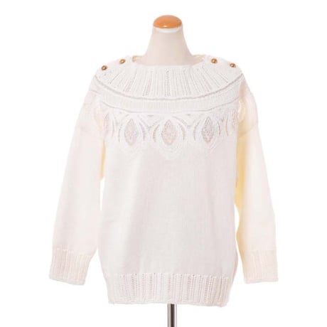 エルマノシェルビーノ ermanno scervino 刺繍ニット コットンセーター ホワイト