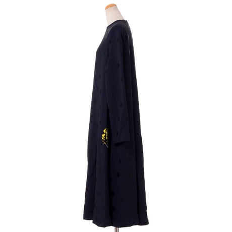 ラフシモンズ RAF SIMONS プリントポケットホールドット長袖ワンピースドレス アセテートヴィスコース ダークネイビーブラック