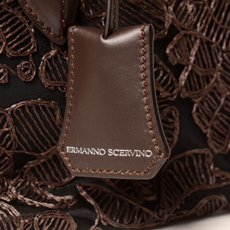 エルマノシェルビーノ ermanno scervino ミニ総レーストートバッグ レースなど ブラウン 正規取扱