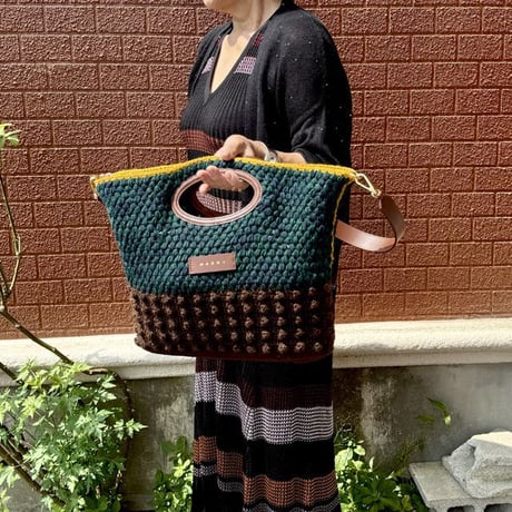 マルニ Marni クロッシェKnottyクラッチバッグ ウールなど ブラウン 正規取扱