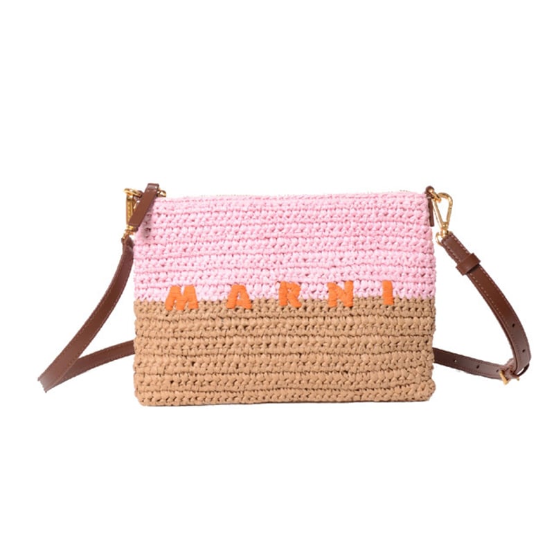 マルニ Marni Seaside ポーチ ペーパーラフィア製 ピンク＆ブラウン