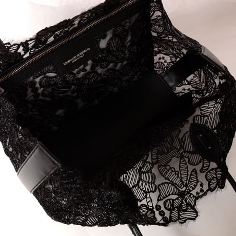 エルマノシェルビーノ ermanno scervino 総レーストートバッグ レーヨンなど ブラックレース