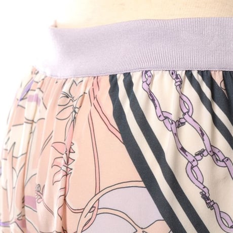 アニオナ AGNONA ワイドフォルムパンツ シルククレープ ライラックプリント