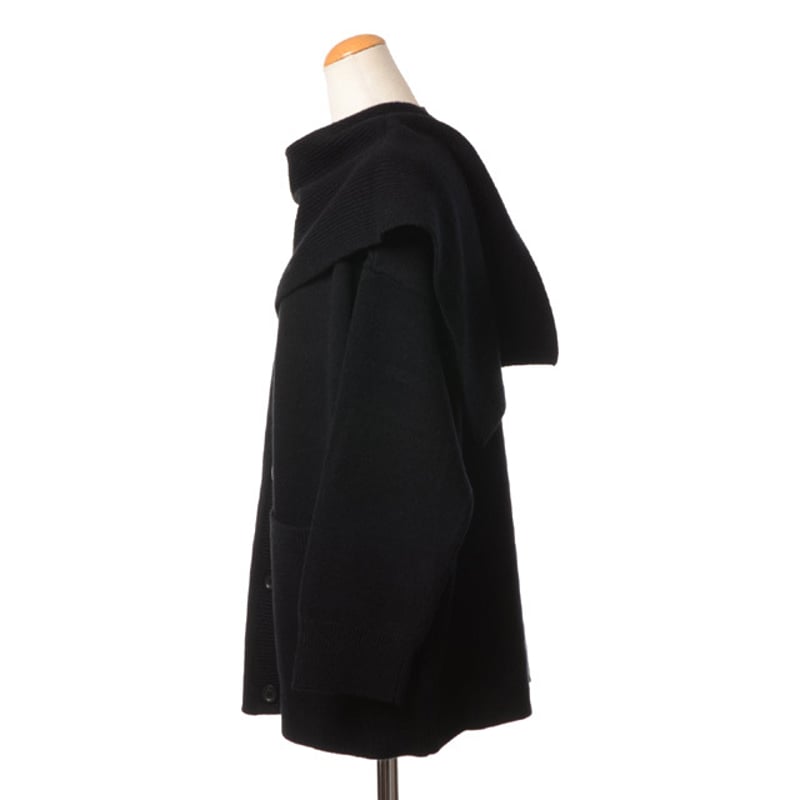 リミフゥ ウールマフラー付きカーディガン ダウェイ DAWEI マフラー付きカーディガン ウール ブラック | YOKOAUNTY