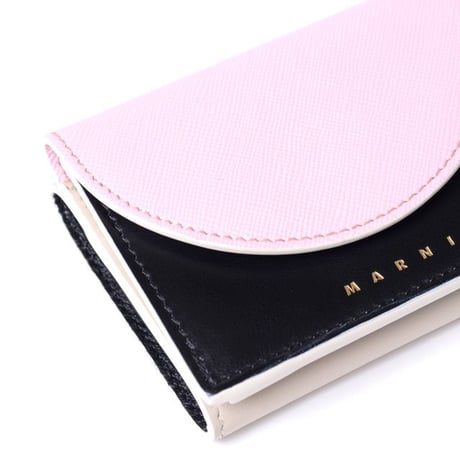 マルニ Marni 3つ折財布 トリフォールド ピンクローズブラックアンティークホワイト