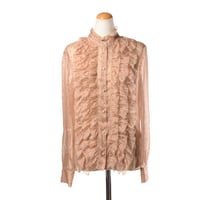 クリスティーナティ Kristina Ti フリル使い長袖ブラウス シルクオーガンジー ゴールドプリント