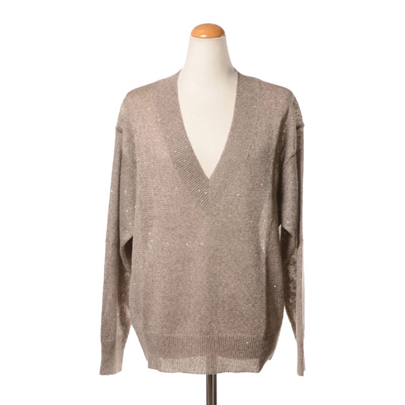 ブルネロクチネリ Brunello Cucinelli Vネックセーター 麻 グレージュ