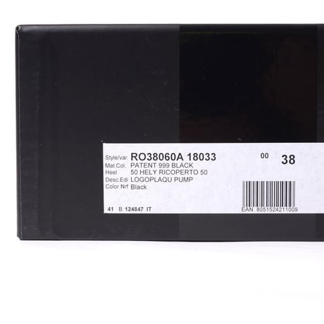 ロシャス ROCHAS ロゴプレート付きパンプス パテントレザー ブラック