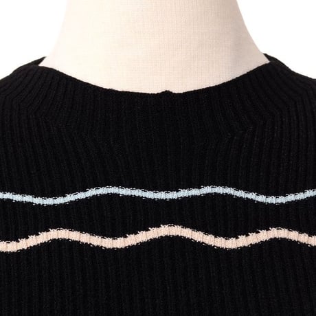 プロエンザスクーラー Proenza Schouler 波ボーダー長袖セーター レーヨンストレッチ ブラックマルチ
