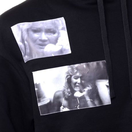 RAF SIMONS ラフシモンズ パッチピクチャープリントフーデットパーカー コットン ブラック