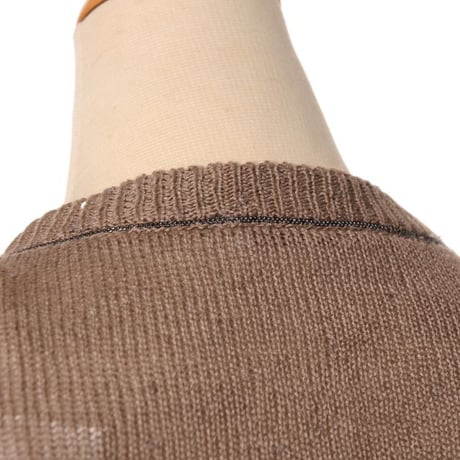 ブルネロクチネリ Brunello Cucinelli 丸襟長袖カーディガン リネンシルク ブラウン