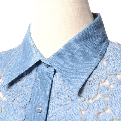 エルマノシェルビーノ ermanno scervino カットレースブラウス レーヨン ブルー