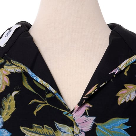 アーデム ERDEM フレンチスリーブfフラワープリントブラウス コットンシルク ブラックプリント