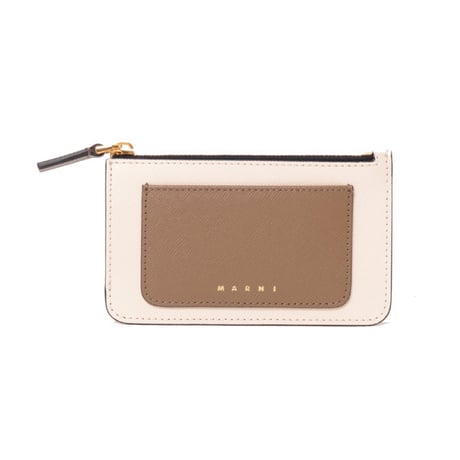 マルニ Marni カードケース付き小銭入れ グレインカーフレザー ホワイトカーキブラウン
