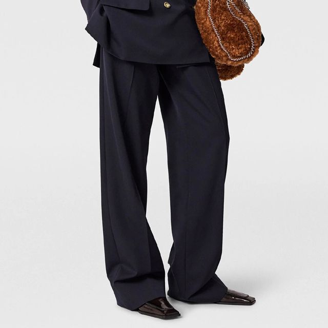 【新品】✨ ステラ・マッカートニー・ウールストレートパンツ・36 ネイビー ステラマッカートニー stella mccartney ストレートパンツ ウール