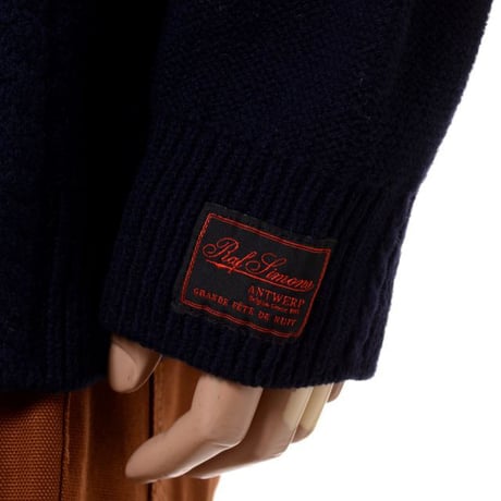 ラフシモンズ RAF SIMONS Loose fit braid relief roundneck sweater printed ウール ダークネイビー