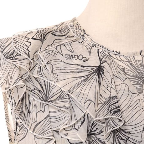 ロシャス ROCHAS フリルノースリーブブラウス シルク ナチュラルプリント