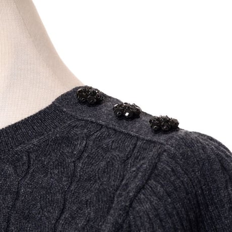 アーデム ERDEM 肩ビジュー半袖ニット ウールカシミア グレー