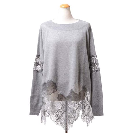 エルマノシェルビーノ ermanno scervino ワイドレース長袖セーター カシミア ライトグレー