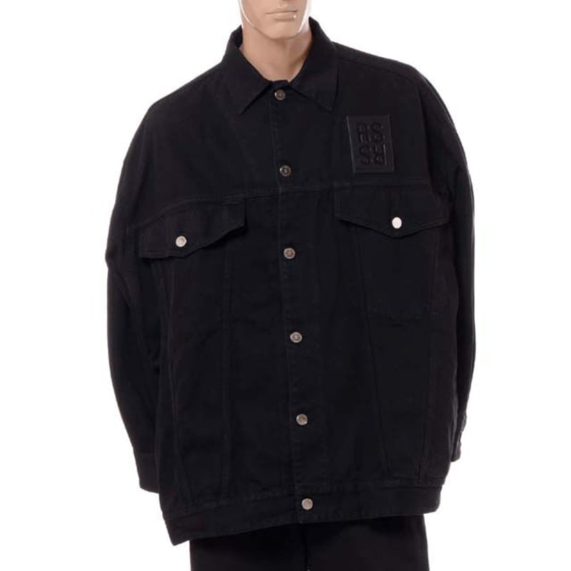 RAF SIMONS ラフシモンズ 22SS OVERSIZED SOLEMN-X DENIM JACKET オーバーサイズバックプリント レザーパッチデニムジャケット ブラック 221-723-10032-0099