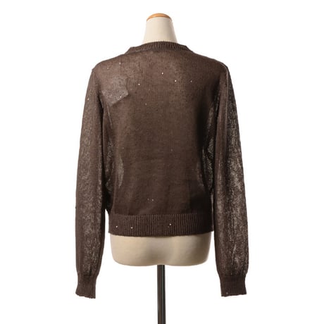 ブルネロクチネリ Brunello Cucinelli 丸襟長袖カーディガン リネンシルク ダークブラウン