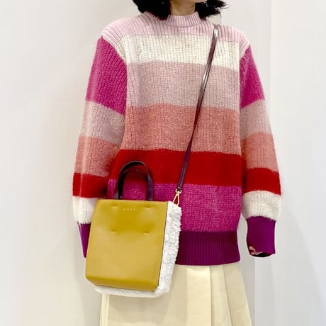マルニ Marni MUSEOソフトニューミニバッグ ムートンレザー ホワイトハニーバーガンディ