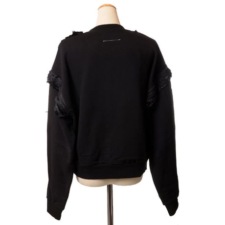 エムエムシックス メゾンマルジェラ MM6 MAISON MARGIELA フリンジリボン付きトレーナー コットン ブラック
