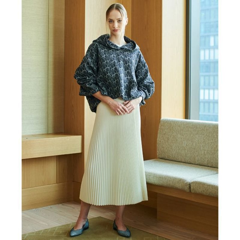 テン ten. ウエストゴムプリーツスカート ウール オフホワイト | YOKOAUNTY 