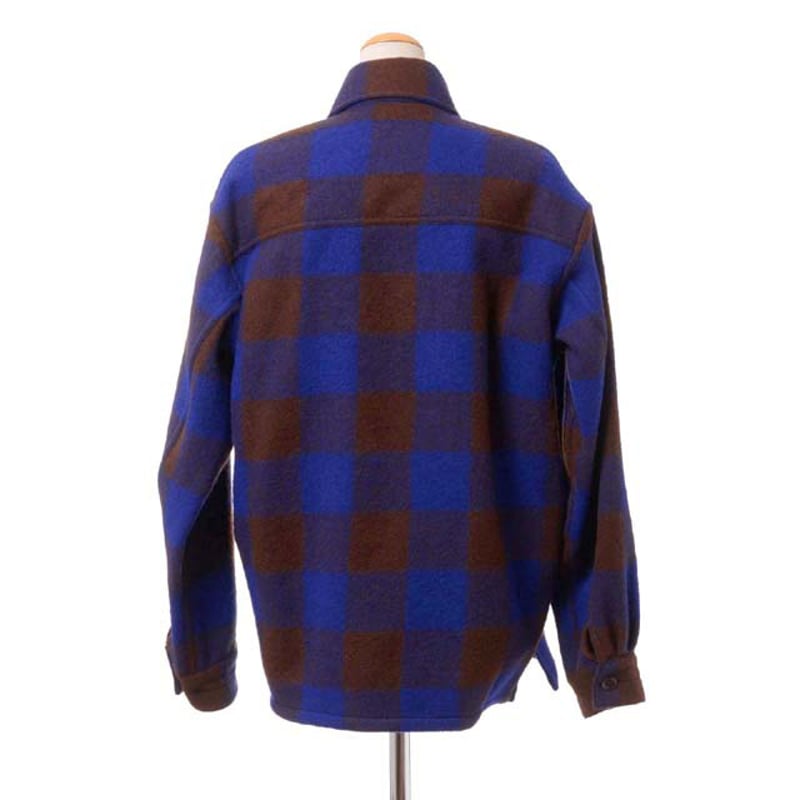 ルメール LEMAIRE パジャマシャツ ウールフラノ ブルーブラウン