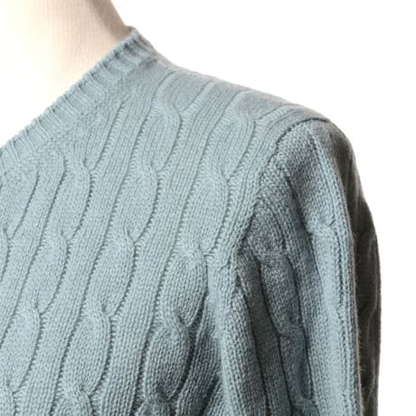 インポートブランド import brand HAWICO Scotland（ホイコ スコットランド）アラン編みカーディガン カシミア アイスブルー